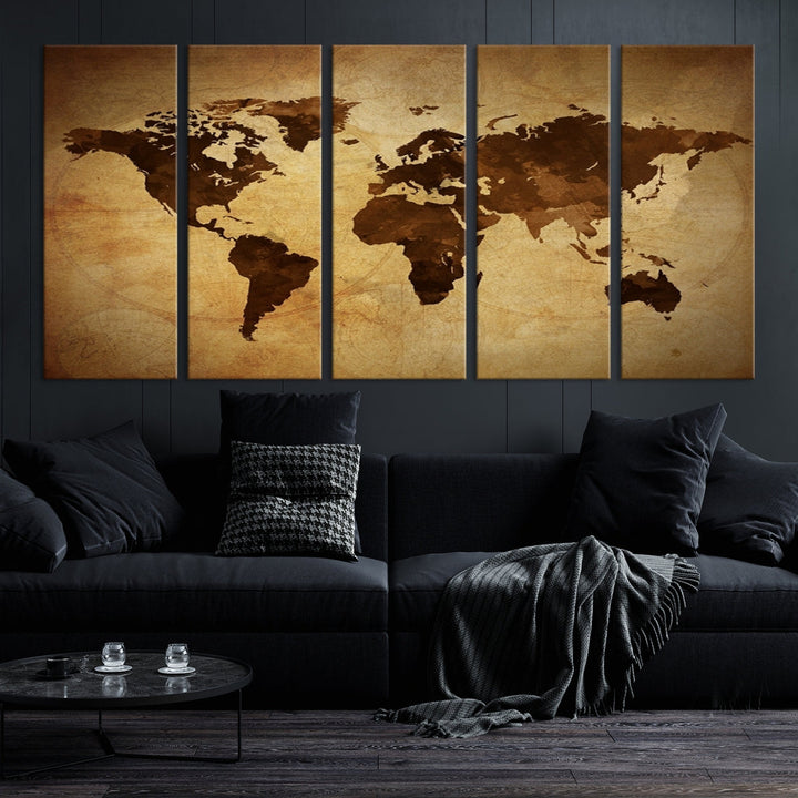 Old Style Sephia World Map Canvas Wall Art Giclee Print