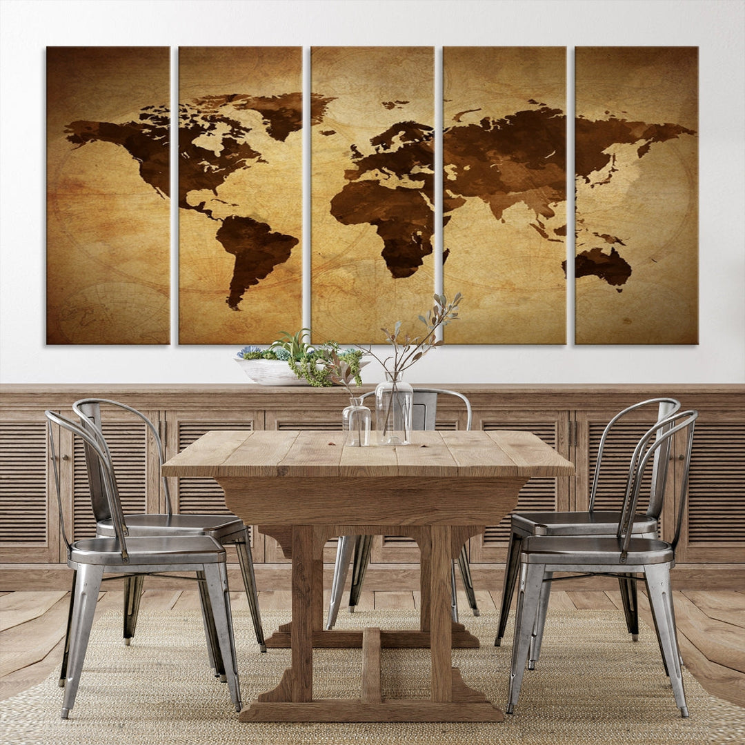 Old Style Sephia World Map Canvas Wall Art Giclee Print