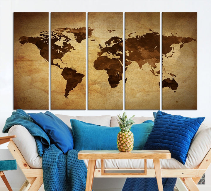 Old Style Sephia World Map Canvas Wall Art Giclee Print