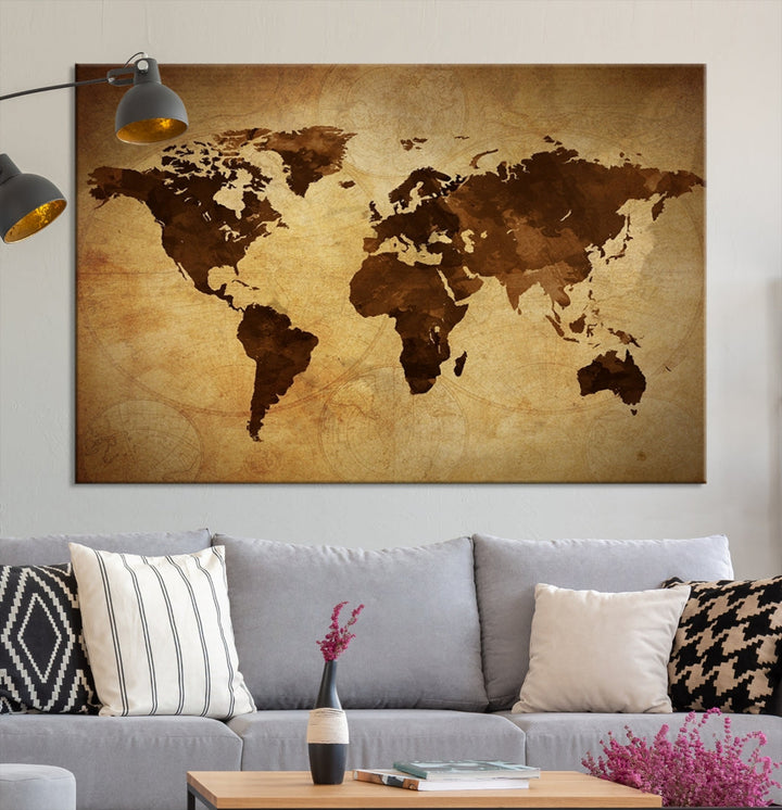 Old Style Sephia World Map Canvas Wall Art Giclee Print