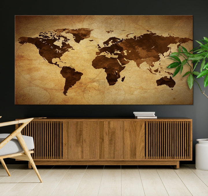 Old Style Sephia World Map Canvas Wall Art Giclee Print