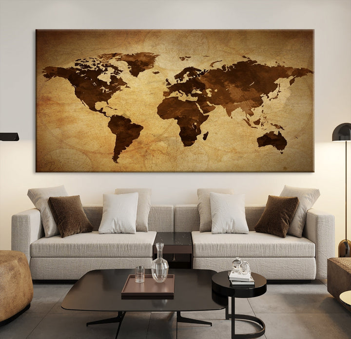 Old Style Sephia World Map Canvas Wall Art Giclee Print