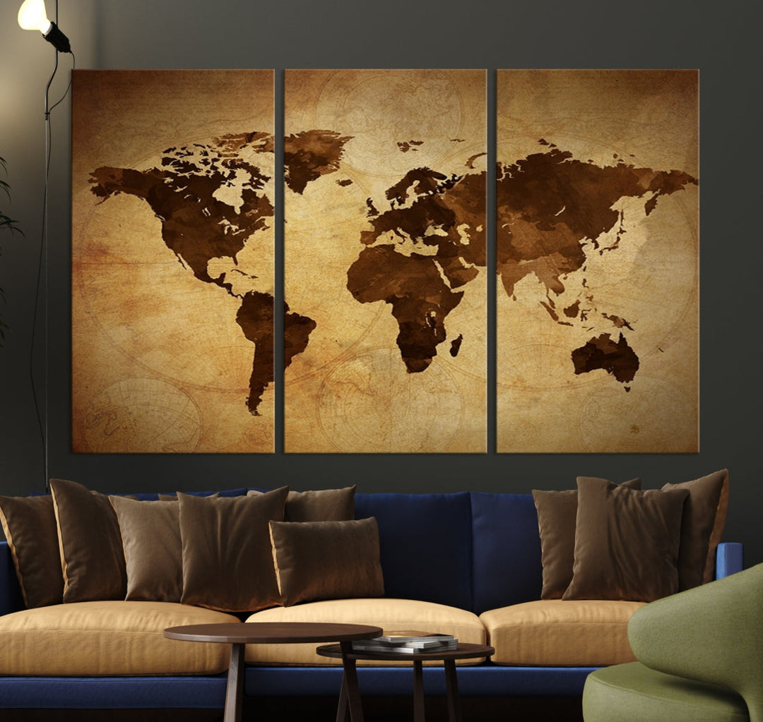 Old Style Sephia World Map Canvas Wall Art Giclee Print