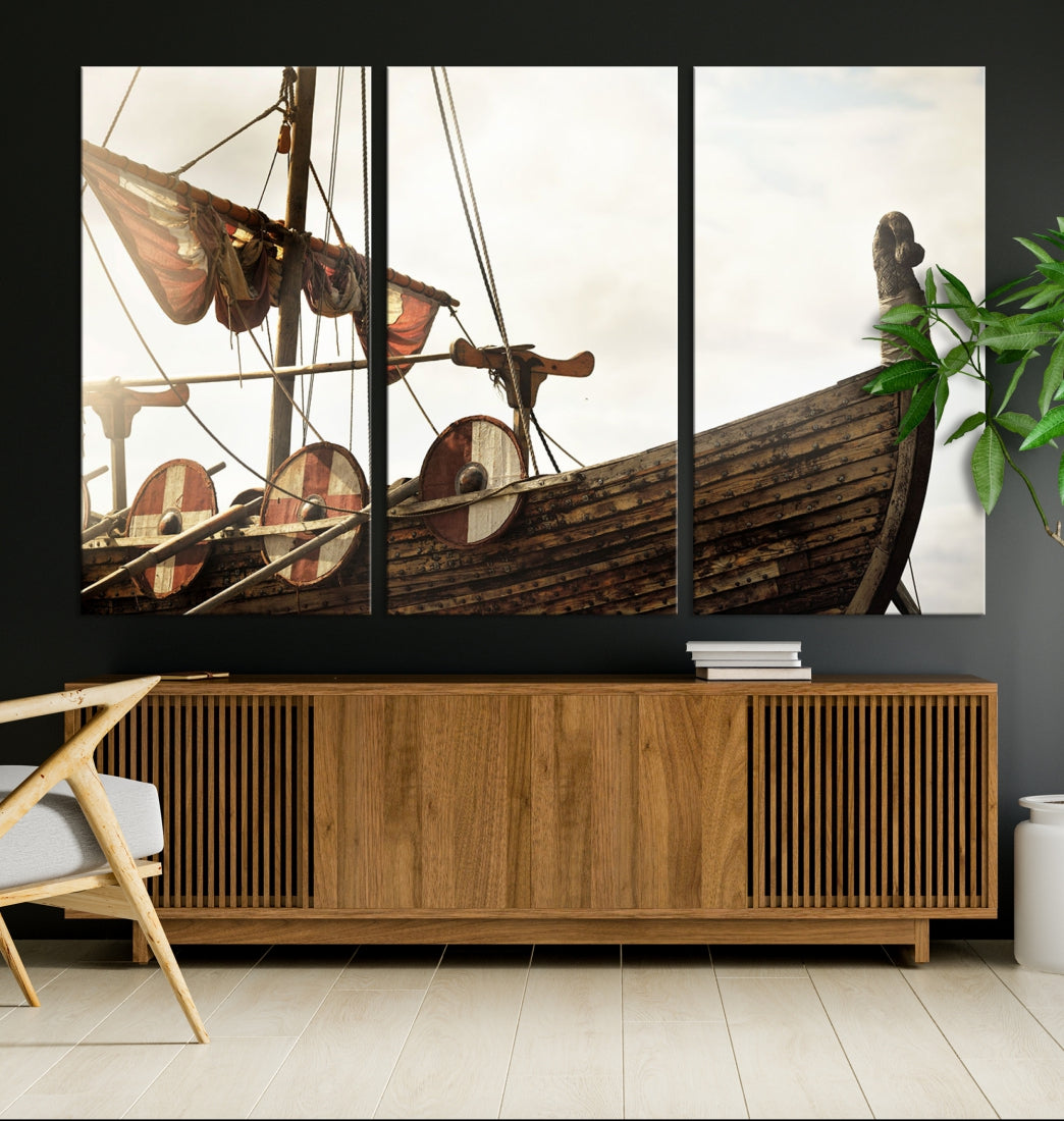 Old Vintage Ship Extra Large Wall Art Canvas Print Nautical Art Ship Canvas Art Multi Panel Wall Art Sutton Hoo Ship Art