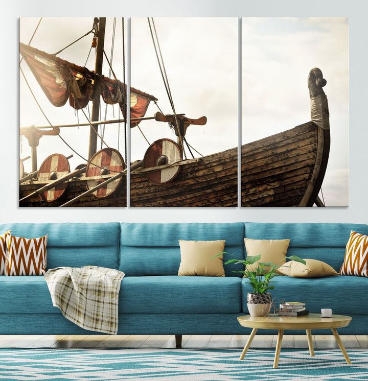 Old Vintage Ship Extra Large Wall Art Canvas Print Nautical Art Ship Canvas Art Multi Panel Wall Art Sutton Hoo Ship Art