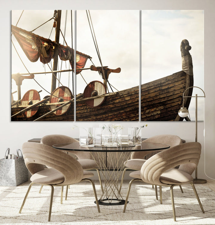 Old Vintage Ship Extra Large Wall Art Canvas Print Nautical Art Ship Canvas Art Multi Panel Wall Art Sutton Hoo Ship Art