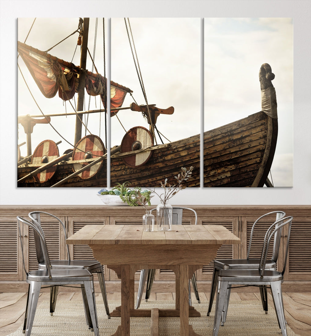 Old Vintage Ship Extra Large Wall Art Canvas Print Nautical Art Ship Canvas Art Multi Panel Wall Art Sutton Hoo Ship Art