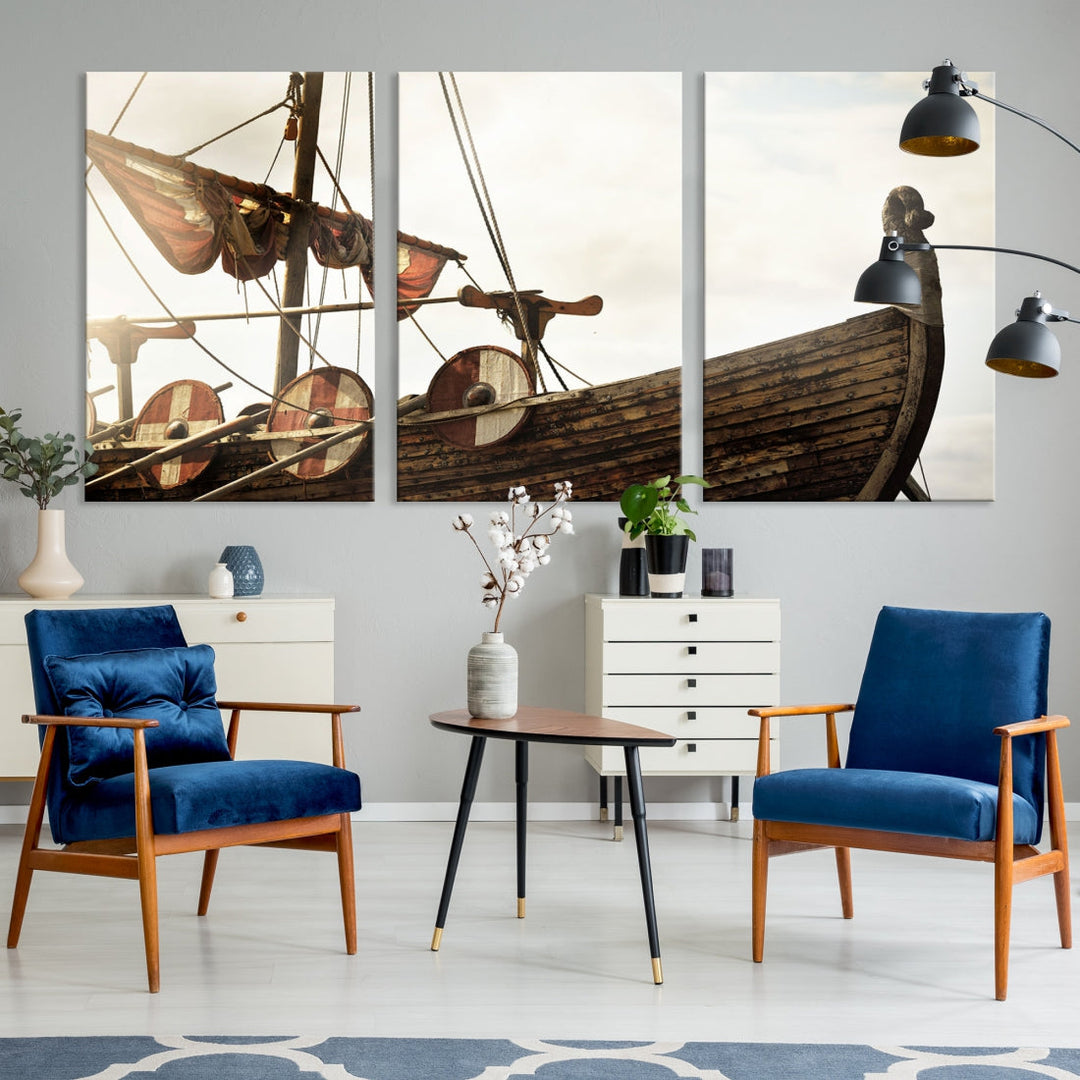 Old Vintage Ship Extra Large Wall Art Canvas Print Nautical Art Ship Canvas Art Multi Panel Wall Art Sutton Hoo Ship Art