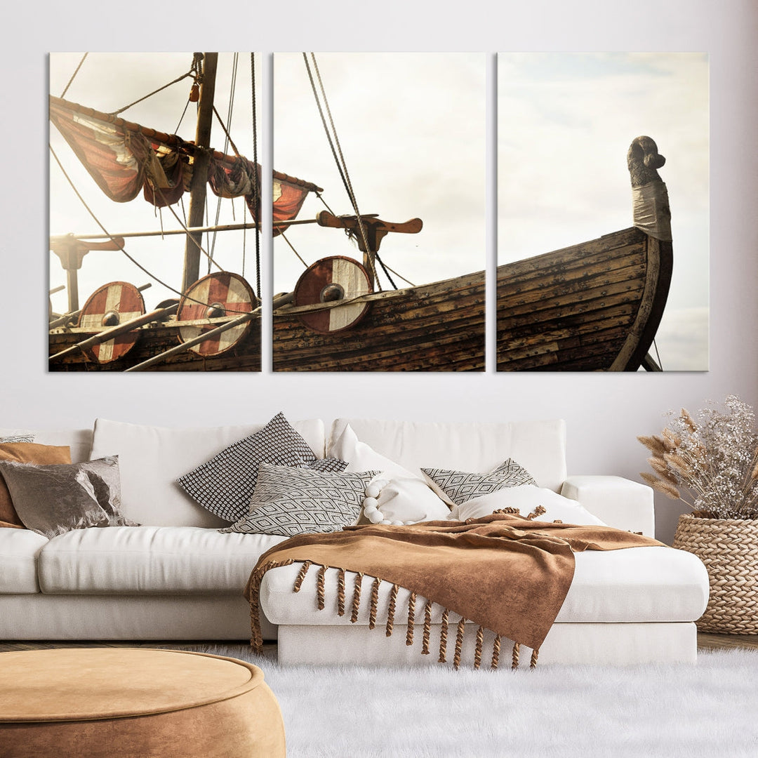 Old Vintage Ship Extra Large Wall Art Canvas Print Nautical Art Ship Canvas Art Multi Panel Wall Art Sutton Hoo Ship Art