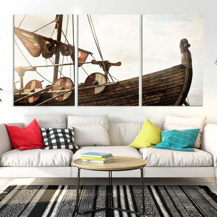 Old Vintage Ship Extra Large Wall Art Canvas Print Nautical Art Ship Canvas Art Multi Panel Wall Art Sutton Hoo Ship Art