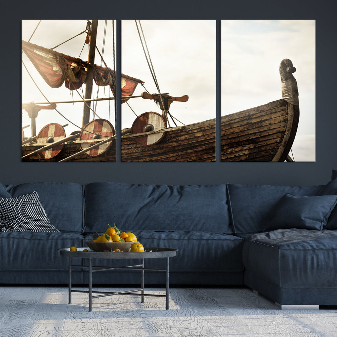 Old Vintage Ship Extra Large Wall Art Canvas Print Nautical Art Ship Canvas Art Multi Panel Wall Art Sutton Hoo Ship Art