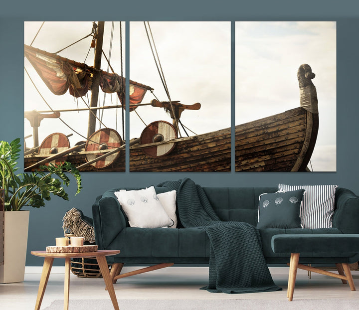 Old Vintage Ship Extra Large Wall Art Canvas Print Nautical Art Ship Canvas Art Multi Panel Wall Art Sutton Hoo Ship Art