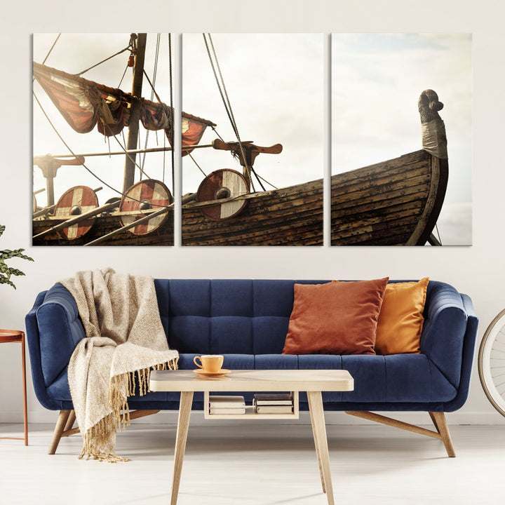 Old Vintage Ship Extra Large Wall Art Canvas Print Nautical Art Ship Canvas Art Multi Panel Wall Art Sutton Hoo Ship Art