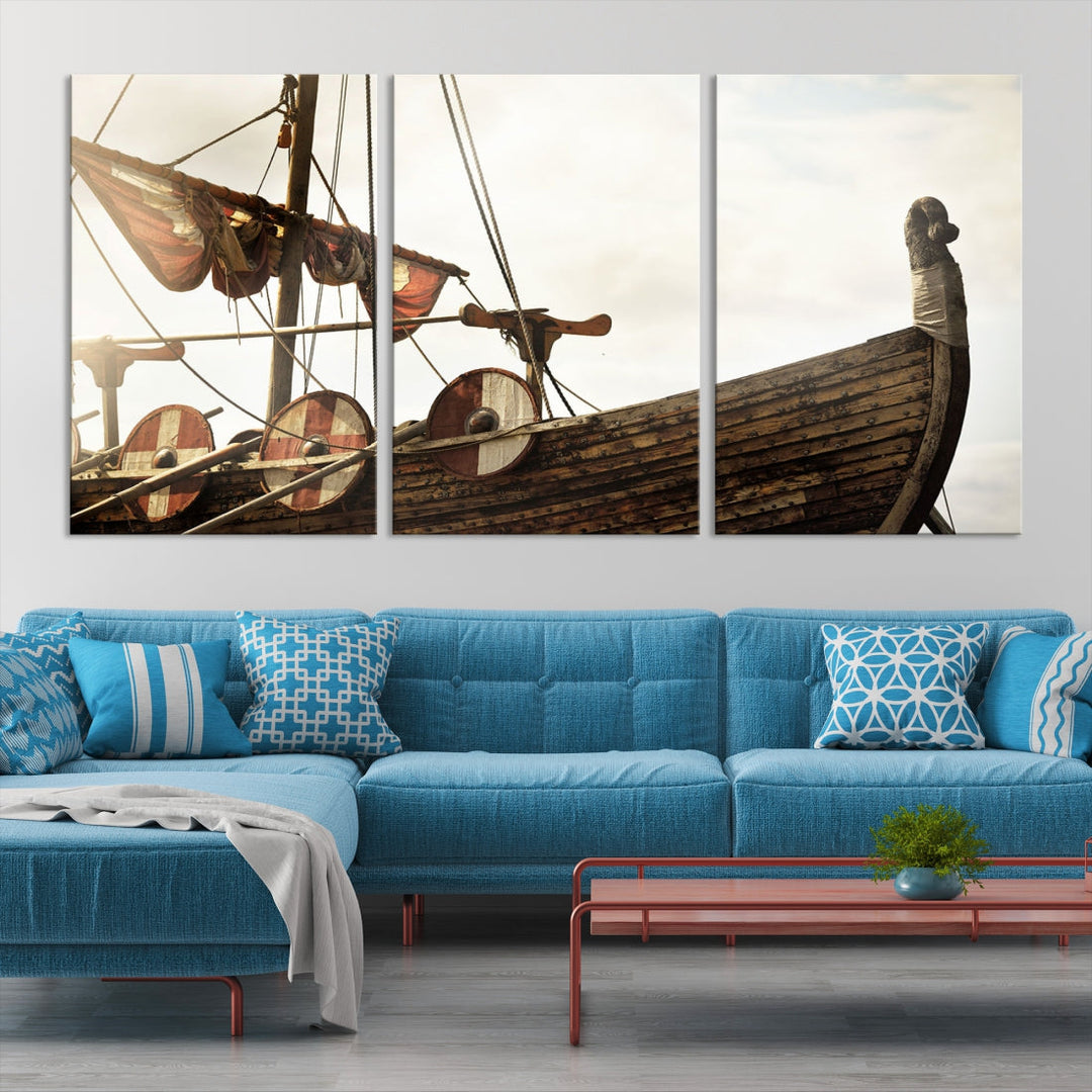 Old Vintage Ship Extra Large Wall Art Canvas Print Nautical Art Ship Canvas Art Multi Panel Wall Art Sutton Hoo Ship Art