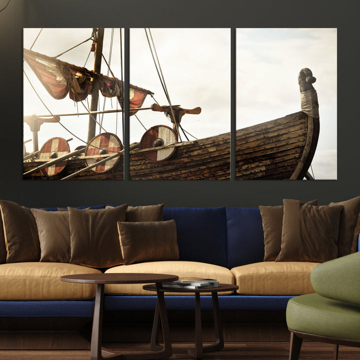 Old Vintage Ship Extra Large Wall Art Canvas Print Nautical Art Ship Canvas Art Multi Panel Wall Art Sutton Hoo Ship Art