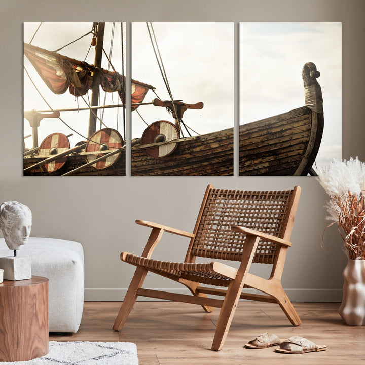 Old Vintage Ship Extra Large Wall Art Canvas Print Nautical Art Ship Canvas Art Multi Panel Wall Art Sutton Hoo Ship Art