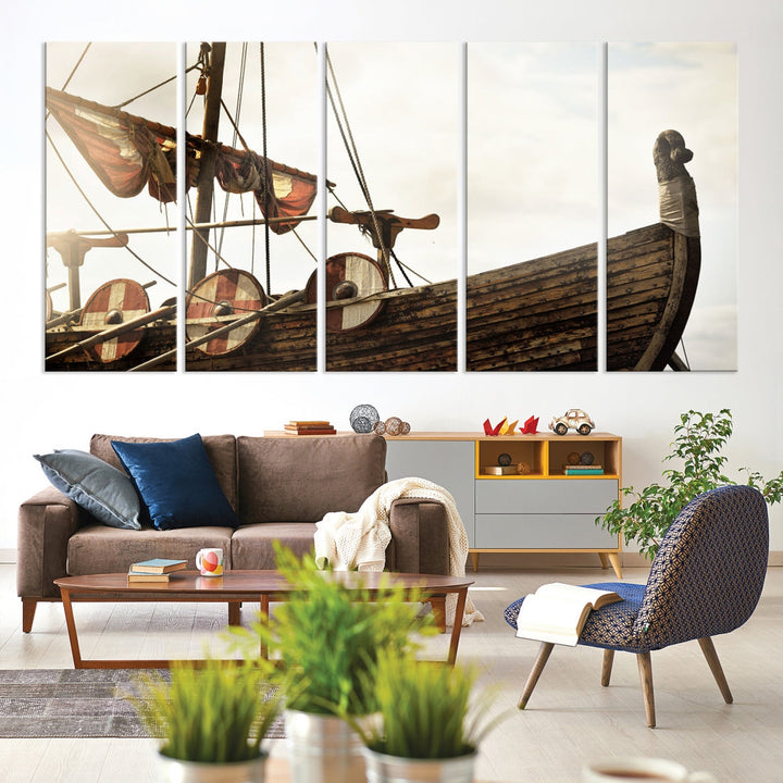 Old Vintage Ship Extra Large Wall Art Canvas Print Nautical Art Ship Canvas Art Multi Panel Wall Art Sutton Hoo Ship Art