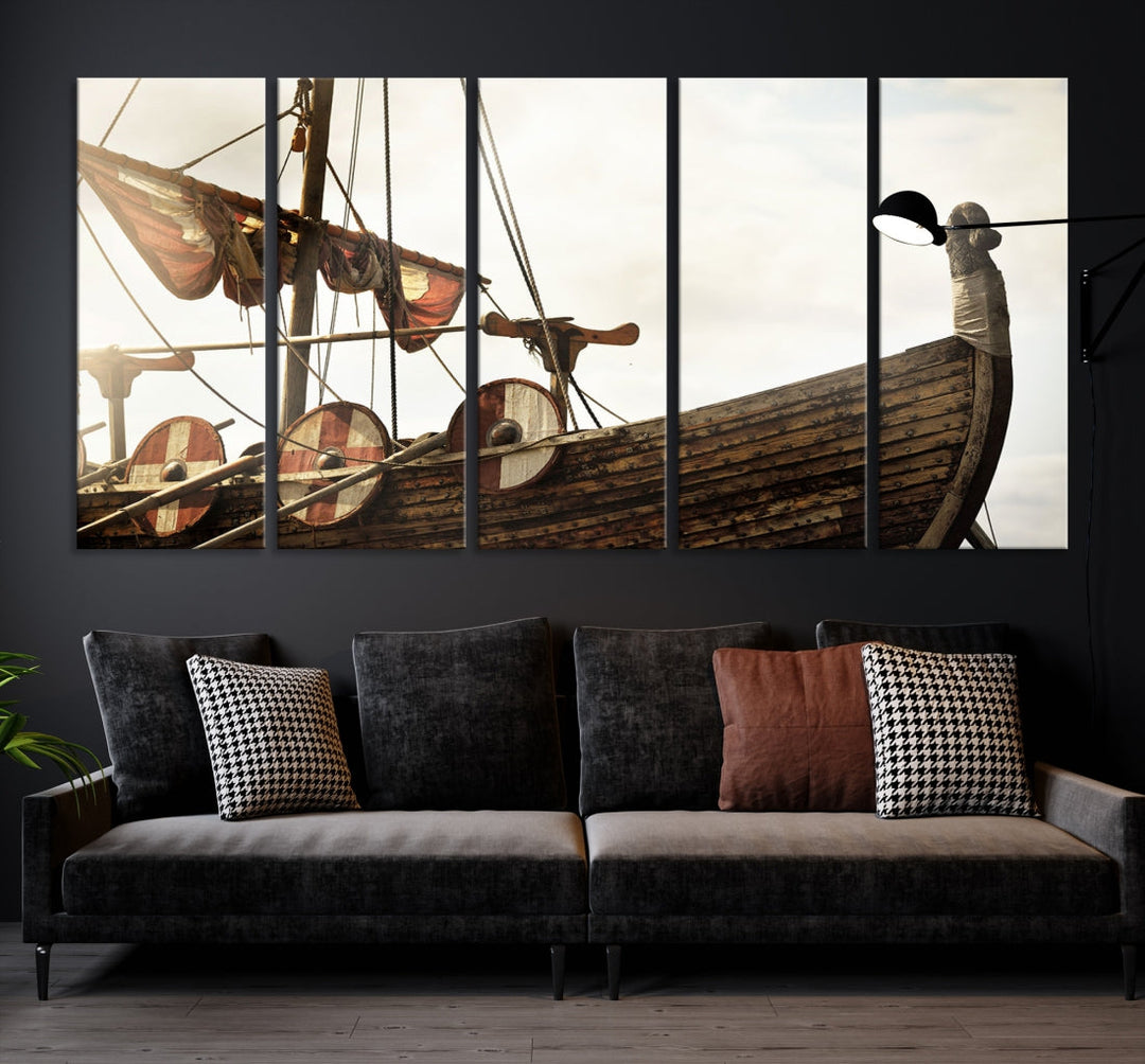 Old Vintage Ship Extra Large Wall Art Canvas Print Nautical Art Ship Canvas Art Multi Panel Wall Art Sutton Hoo Ship Art