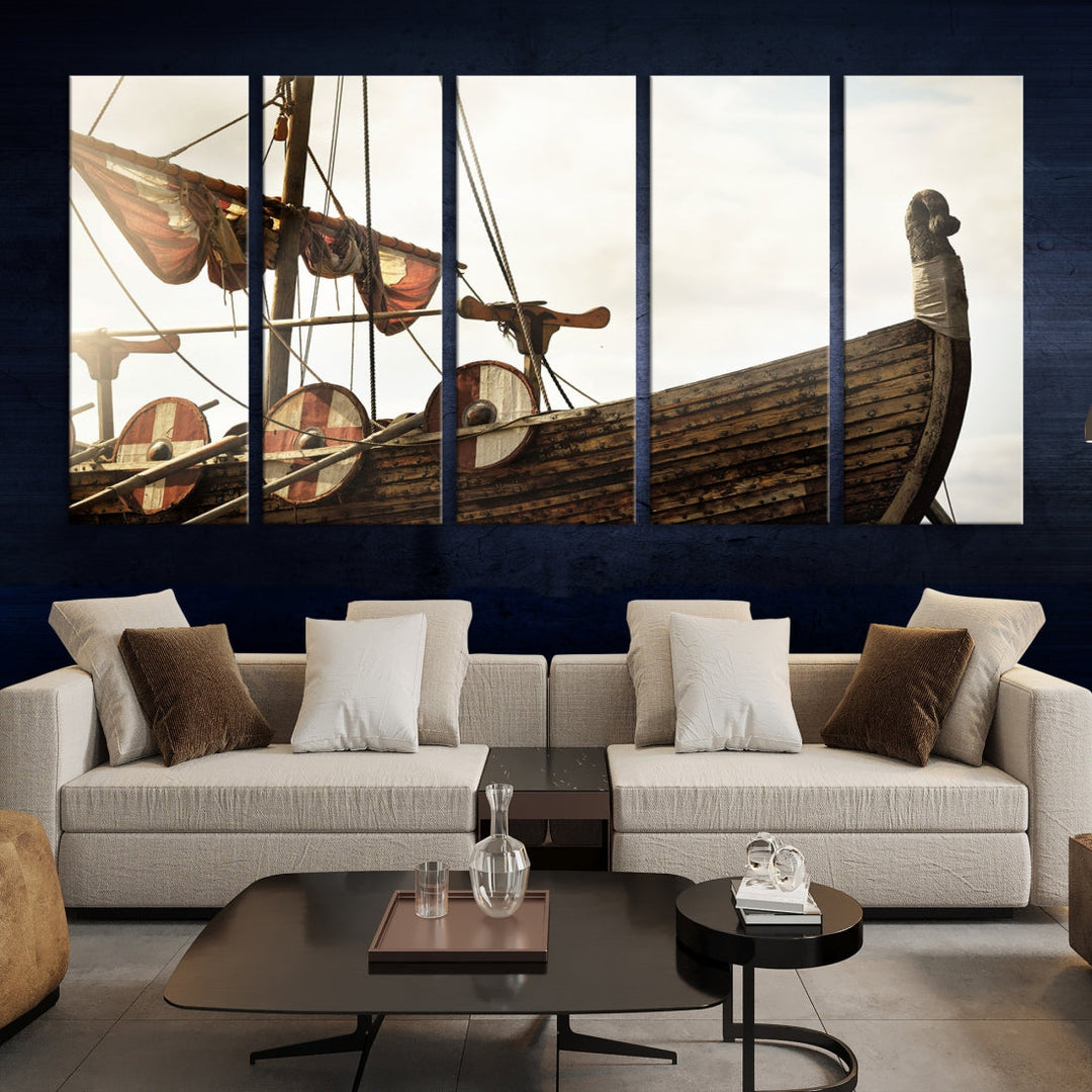 Old Vintage Ship Extra Large Wall Art Canvas Print Nautical Art Ship Canvas Art Multi Panel Wall Art Sutton Hoo Ship Art