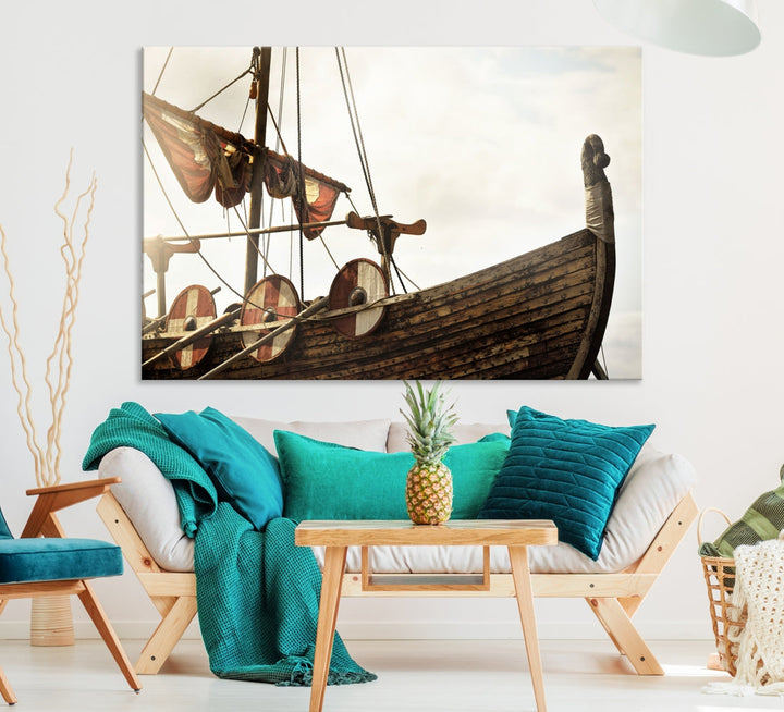 Old Vintage Ship Extra Large Wall Art Canvas Print Nautical Art Ship Canvas Art Multi Panel Wall Art Sutton Hoo Ship Art