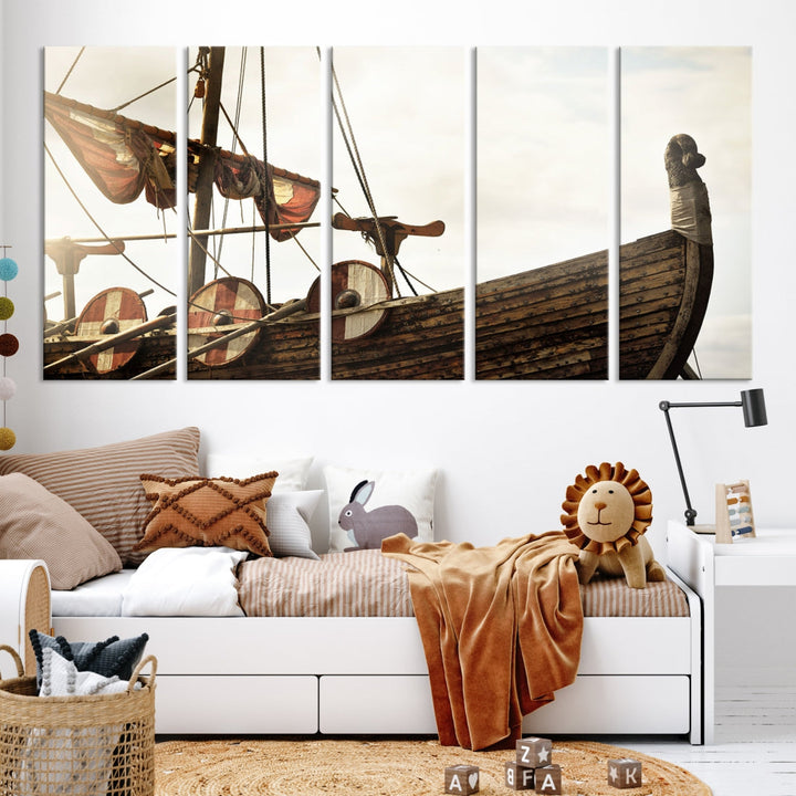 Old Vintage Ship Extra Large Wall Art Canvas Print Nautical Art Ship Canvas Art Multi Panel Wall Art Sutton Hoo Ship Art