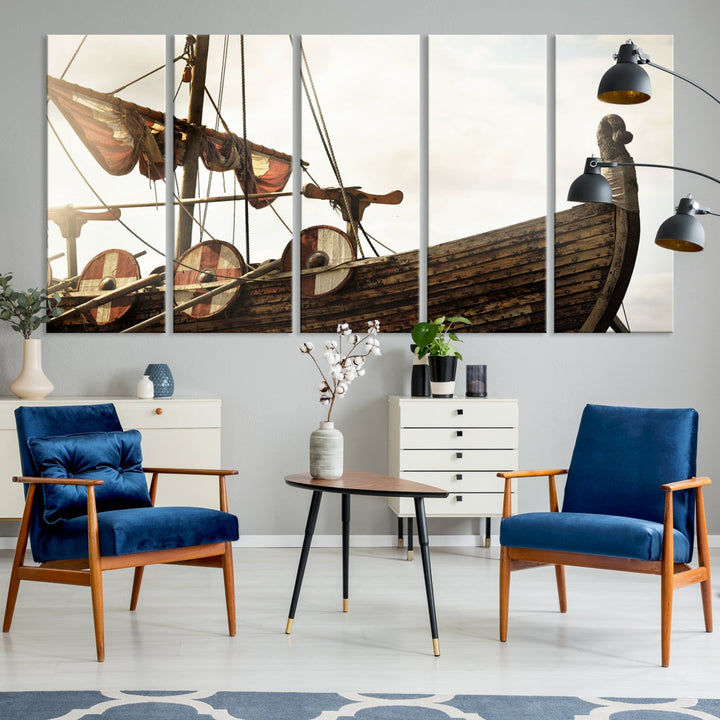 Old Vintage Ship Extra Large Wall Art Canvas Print Nautical Art Ship Canvas Art Multi Panel Wall Art Sutton Hoo Ship Art