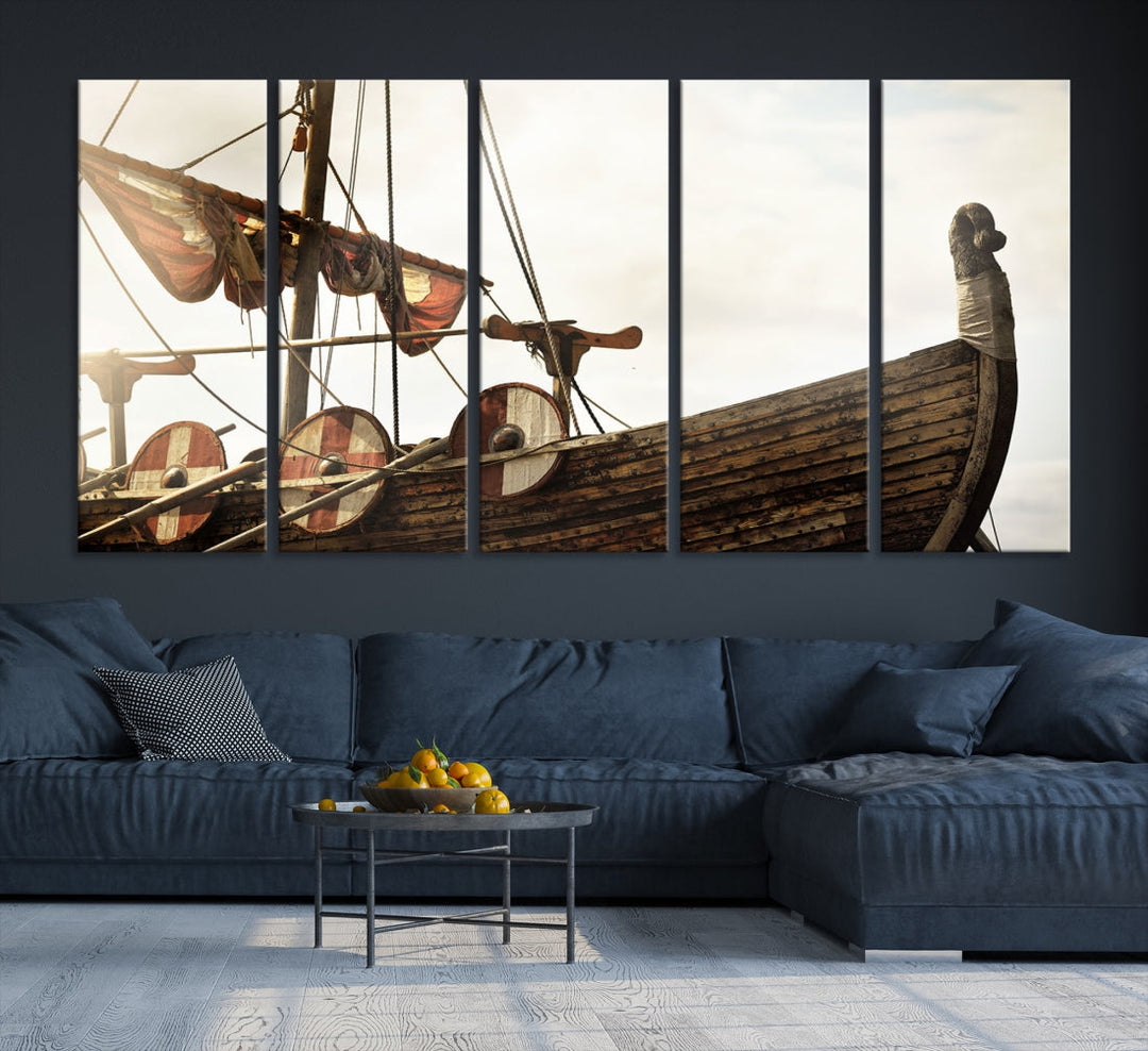 Old Vintage Ship Extra Large Wall Art Canvas Print Nautical Art Ship Canvas Art Multi Panel Wall Art Sutton Hoo Ship Art