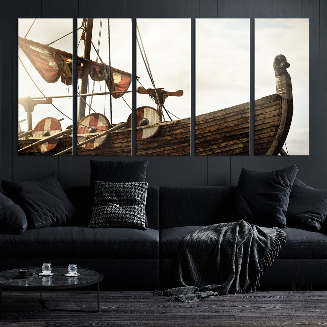 Old Vintage Ship Extra Large Wall Art Canvas Print Nautical Art Ship Canvas Art Multi Panel Wall Art Sutton Hoo Ship Art