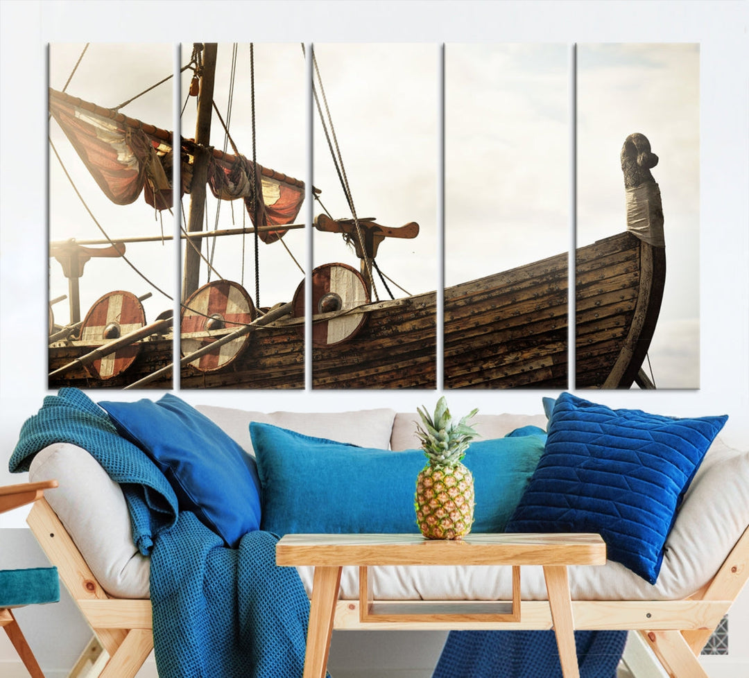 Old Vintage Ship Extra Large Wall Art Canvas Print Nautical Art Ship Canvas Art Multi Panel Wall Art Sutton Hoo Ship Art