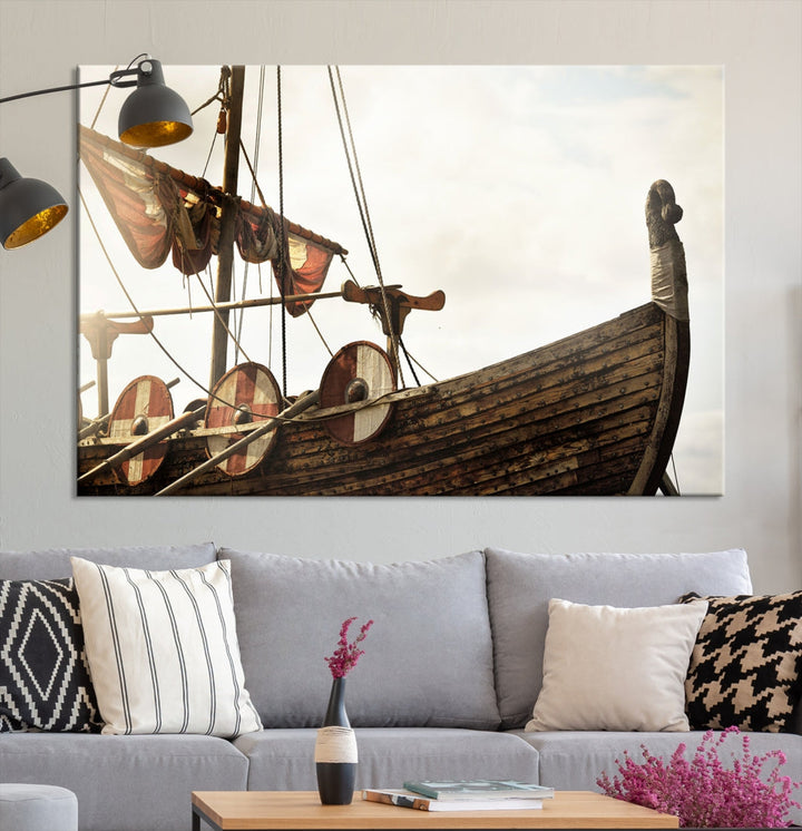 Old Vintage Ship Extra Large Wall Art Canvas Print Nautical Art Ship Canvas Art Multi Panel Wall Art Sutton Hoo Ship Art