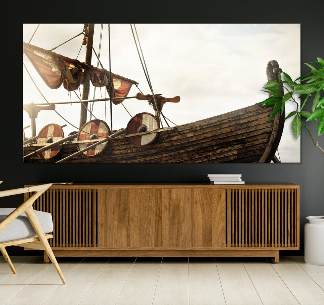 Old Vintage Ship Extra Large Wall Art Canvas Print Nautical Art Ship Canvas Art Multi Panel Wall Art Sutton Hoo Ship Art