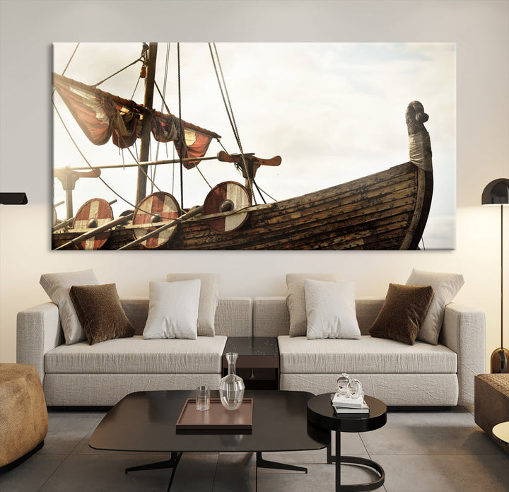 Old Vintage Ship Extra Large Wall Art Canvas Print Nautical Art Ship Canvas Art Multi Panel Wall Art Sutton Hoo Ship Art