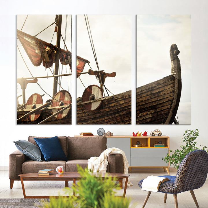 Old Vintage Ship Extra Large Wall Art Canvas Print Nautical Art Ship Canvas Art Multi Panel Wall Art Sutton Hoo Ship Art