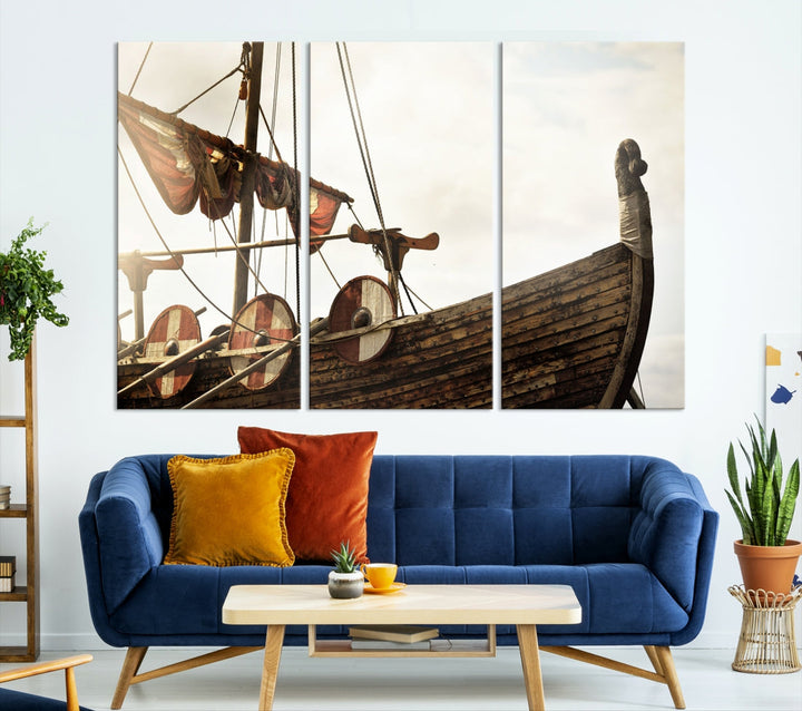 Old Vintage Ship Extra Large Wall Art Canvas Print Nautical Art Ship Canvas Art Multi Panel Wall Art Sutton Hoo Ship Art