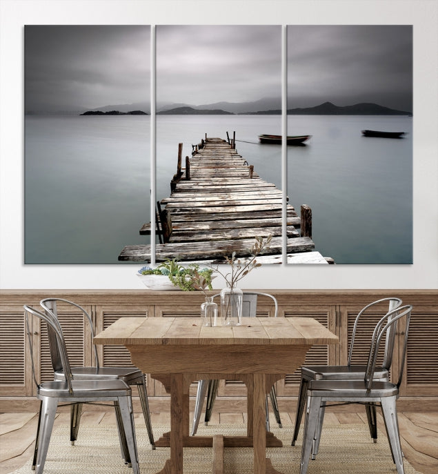 Old Wood Pier and Lake Landscape Large Wall Art Canvas Print