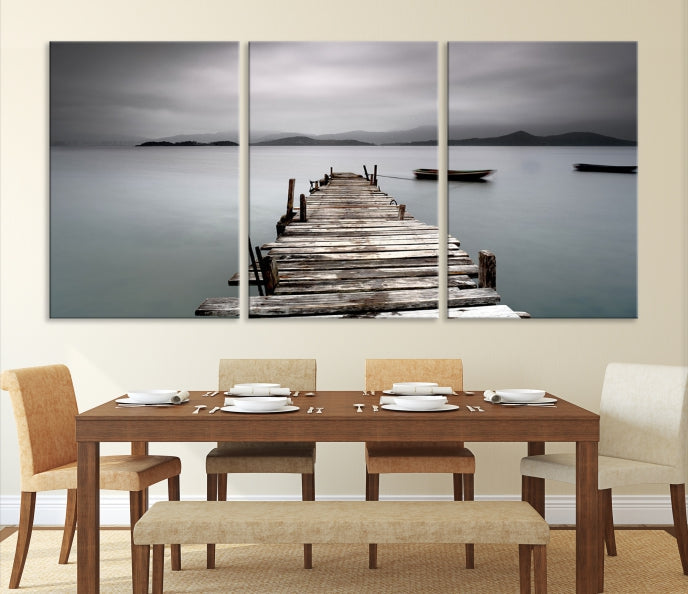 Old Wood Pier and Lake Landscape Large Wall Art Canvas Print