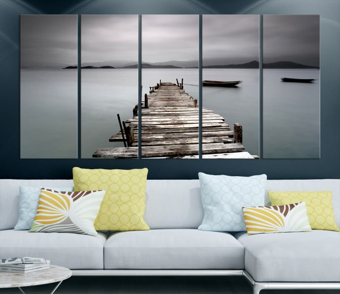 Old Wood Pier and Lake Landscape Large Wall Art Canvas Print