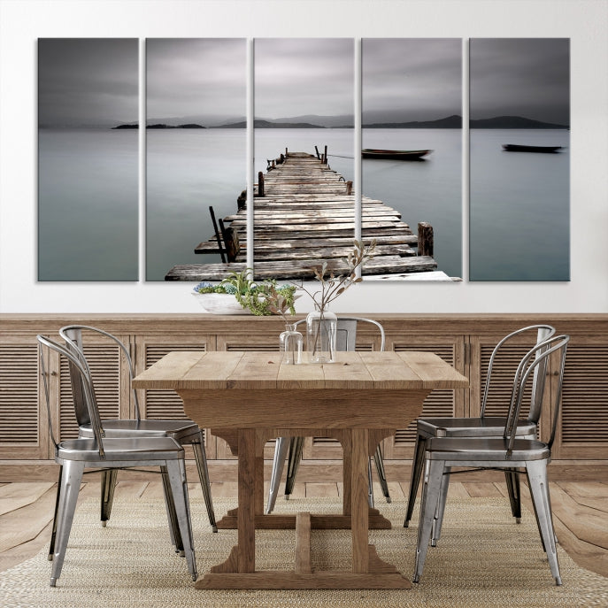 Old Wood Pier and Lake Landscape Large Wall Art Canvas Print