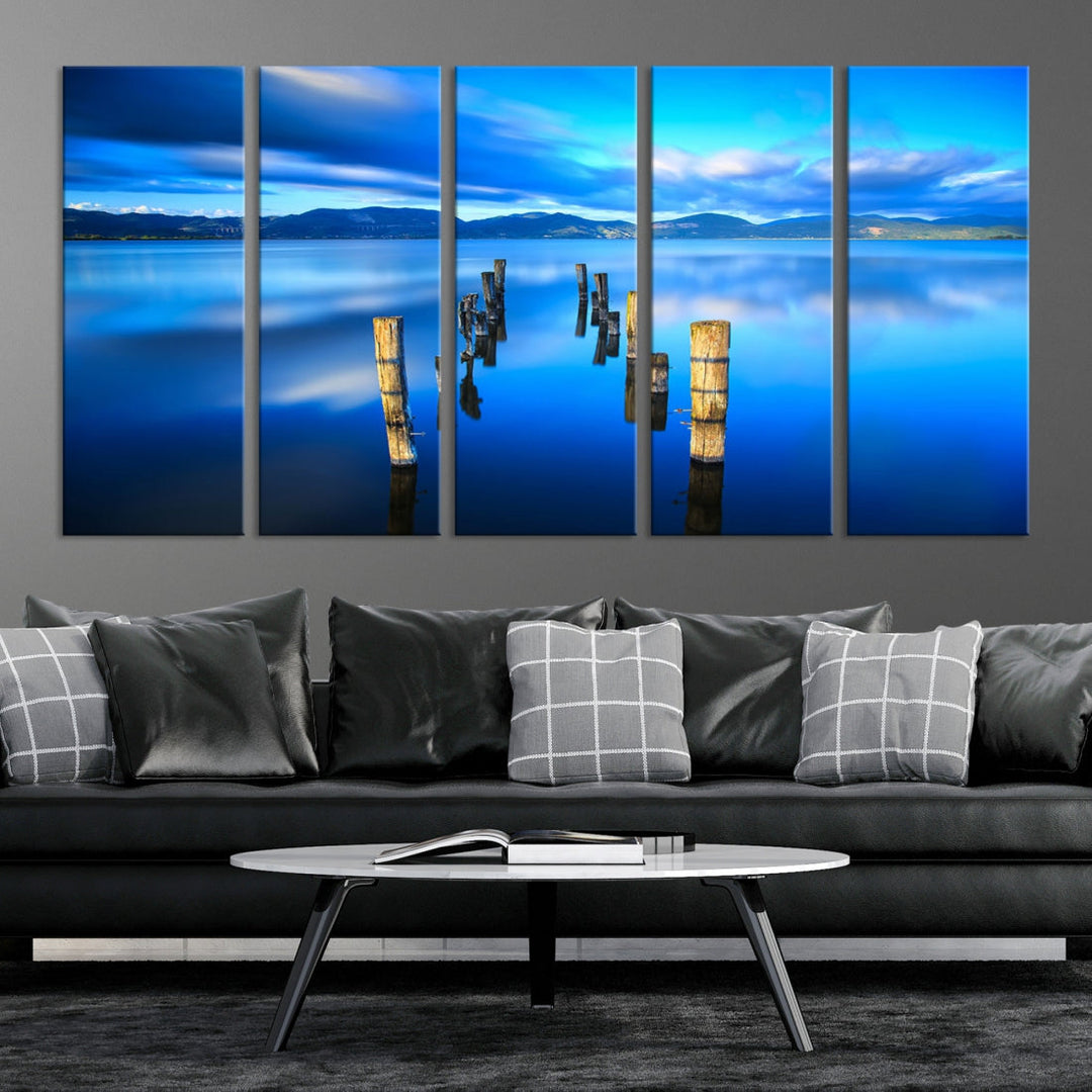 Old Wood Pier and Mountain Lake Extra Large Wall Art Canvas Print