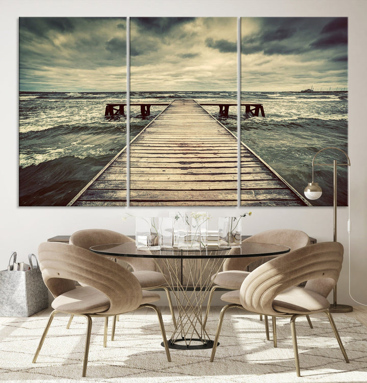 Old Wooden Pier Stormy Sea Canvas Wall Art Print Landscape Wall Hanging