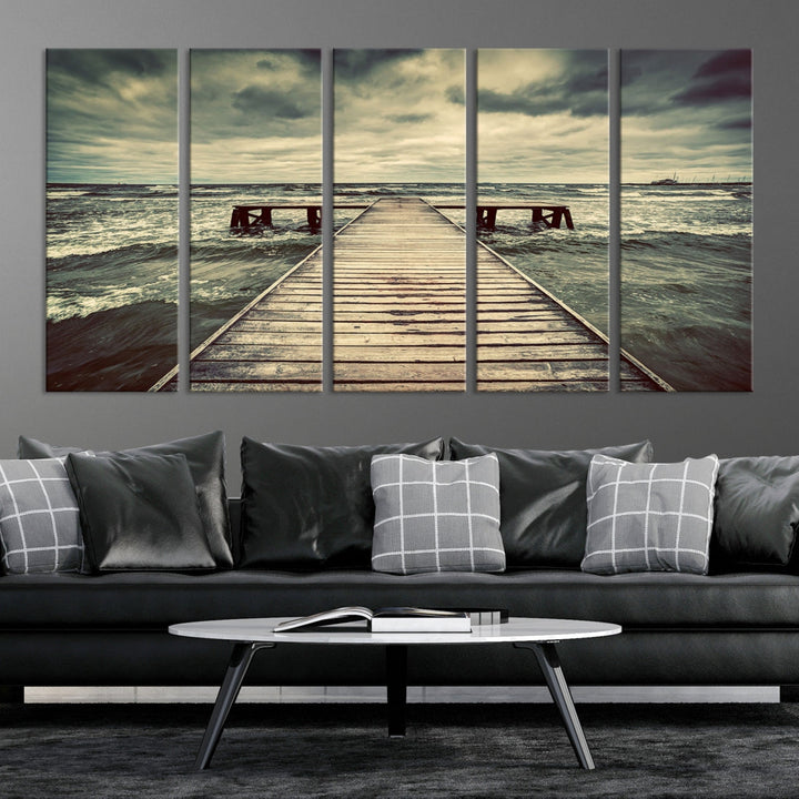 Old Wooden Pier Stormy Sea Canvas Wall Art Print Landscape Wall Hanging