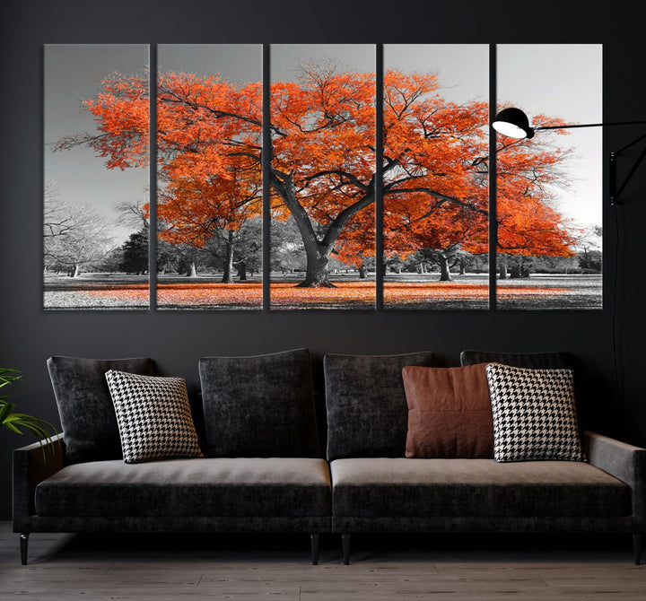 Orange Autumn Tree Large Canvas Wall Art Print Autumn Wall Art Printable Tree Art Home Office Decoration Multi Panel