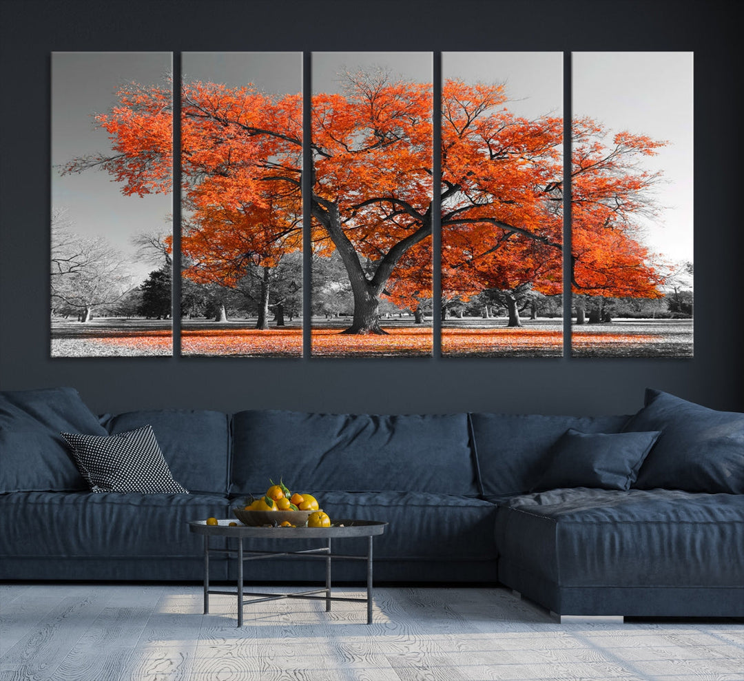 Orange Autumn Tree Large Canvas Wall Art Print Autumn Wall Art Printable Tree Art Home Office Decoration Multi Panel