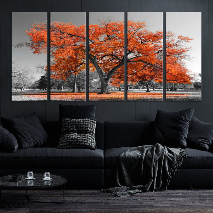 Orange Autumn Tree Large Canvas Wall Art Print Autumn Wall Art Printable Tree Art Home Office Decoration Multi Panel