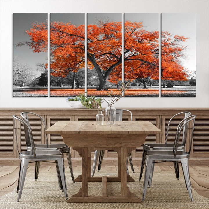 Orange Autumn Tree Large Canvas Wall Art Print Autumn Wall Art Printable Tree Art Home Office Decoration Multi Panel