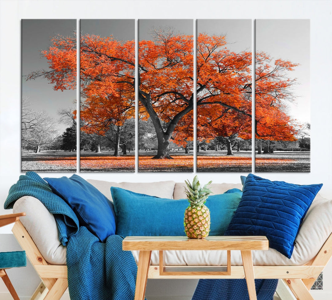 Orange Autumn Tree Large Canvas Wall Art Print Autumn Wall Art Printable Tree Art Home Office Decoration Multi Panel