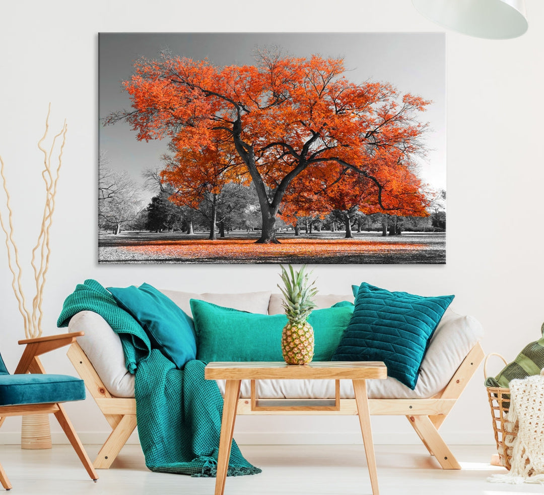 Orange Autumn Tree Large Canvas Wall Art Print Autumn Wall Art Printable Tree Art Home Office Decoration Multi Panel