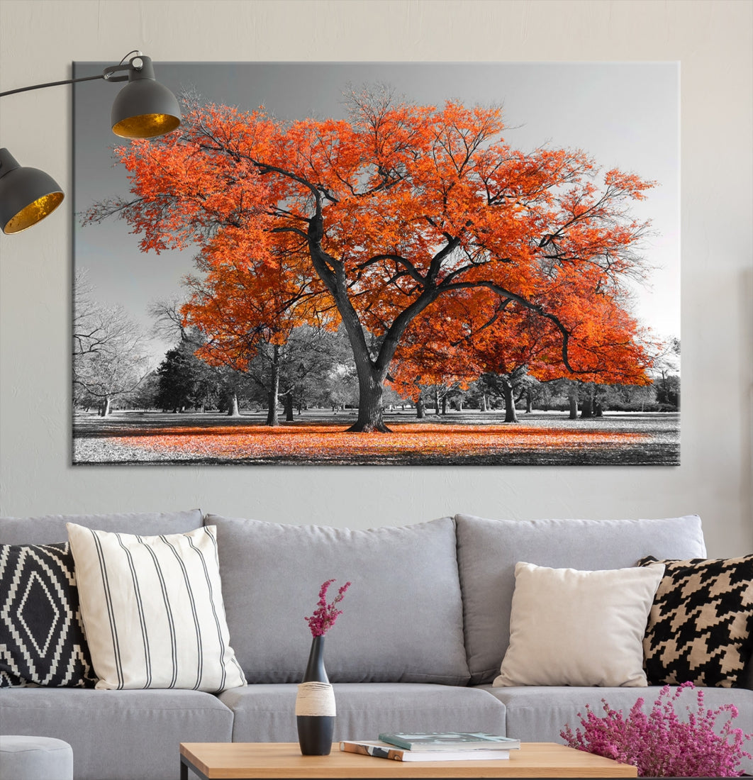 Orange Autumn Tree Large Canvas Wall Art Print Autumn Wall Art Printable Tree Art Home Office Decoration Multi Panel