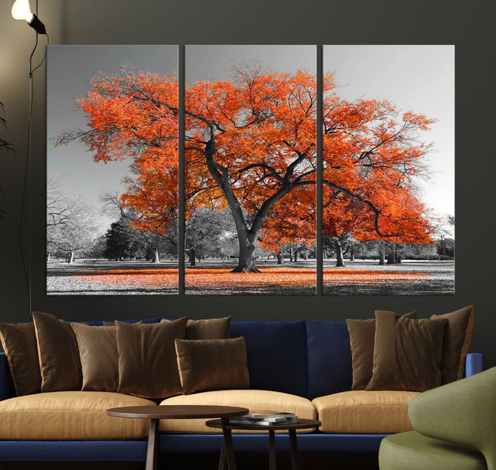 Orange Autumn Tree Large Canvas Wall Art Print Autumn Wall Art Printable Tree Art Home Office Decoration Multi Panel