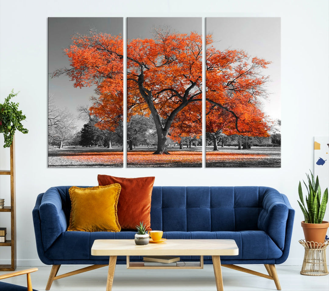 Orange Autumn Tree Large Canvas Wall Art Print Autumn Wall Art Printable Tree Art Home Office Decoration Multi Panel